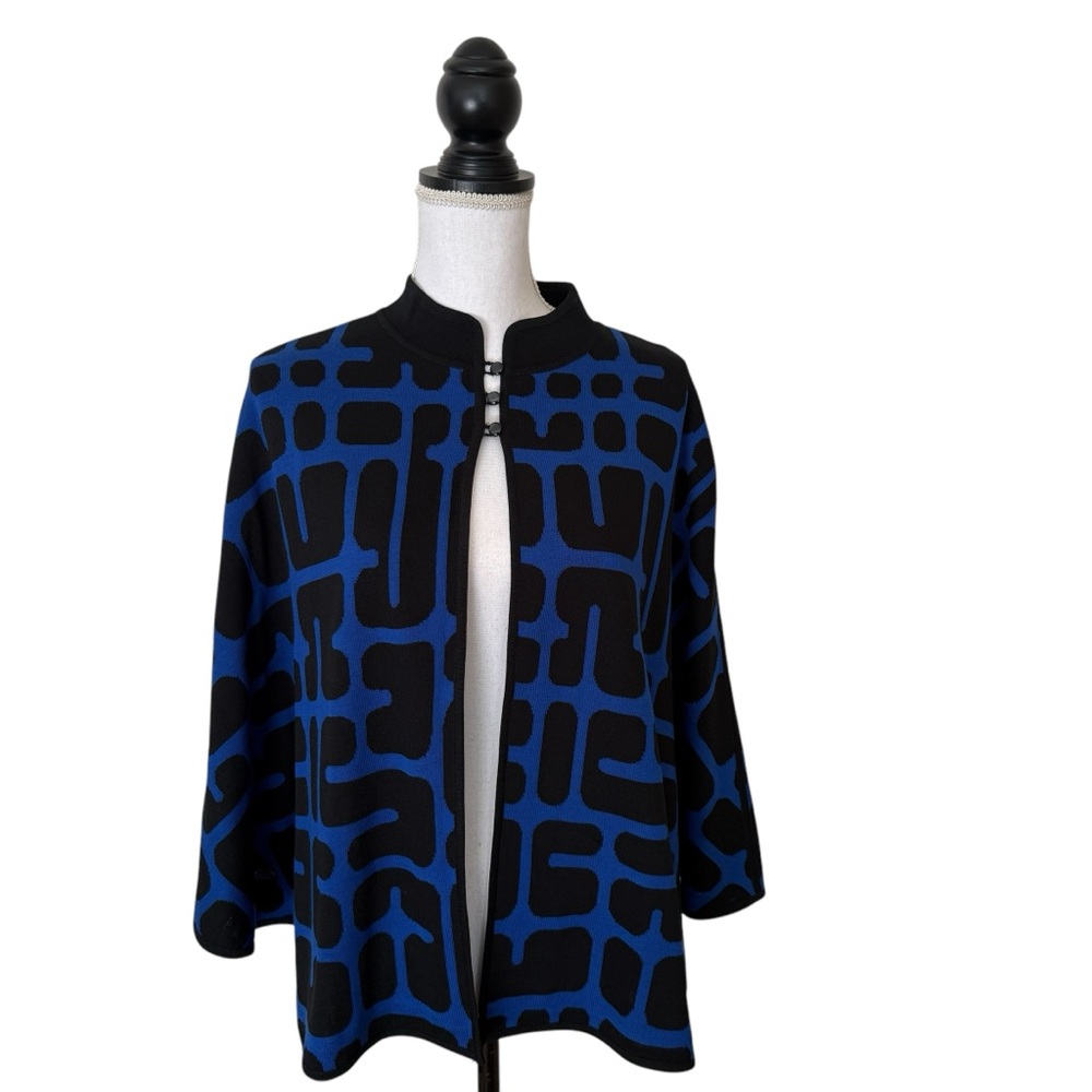 Ming Wang Royal Blue Black  Sweater Wrap Shawl Quiet Luxury